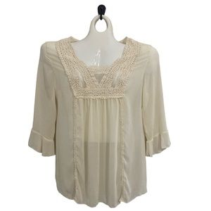 Vintage Cal Style sheer boho lace crochet blouse